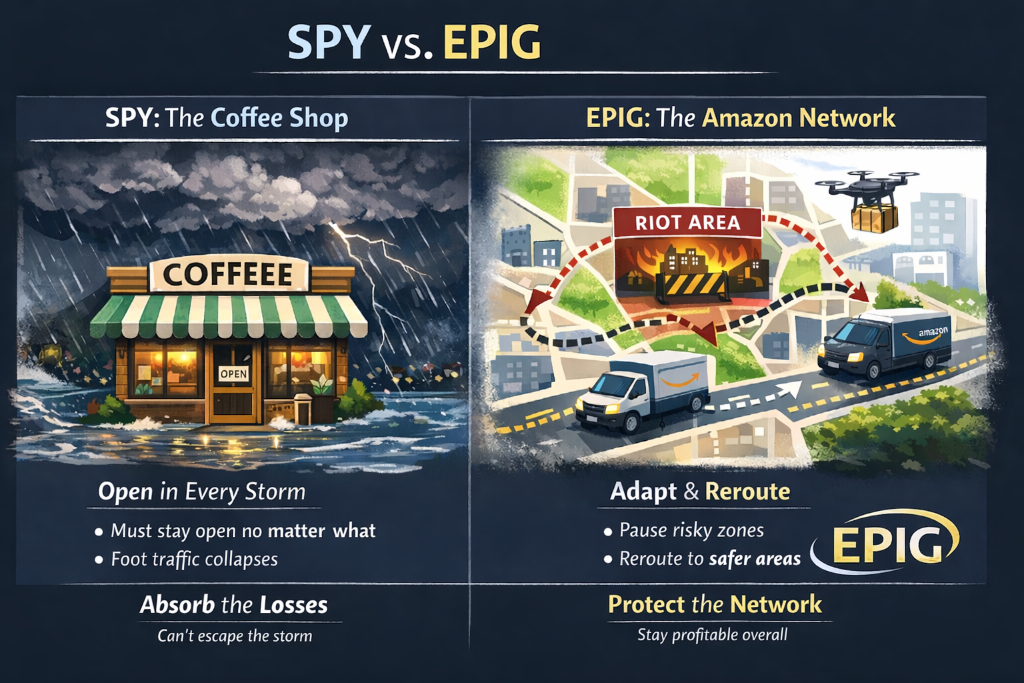 SPY vs EPIG — The Coffee Shop vs The Amazon Network